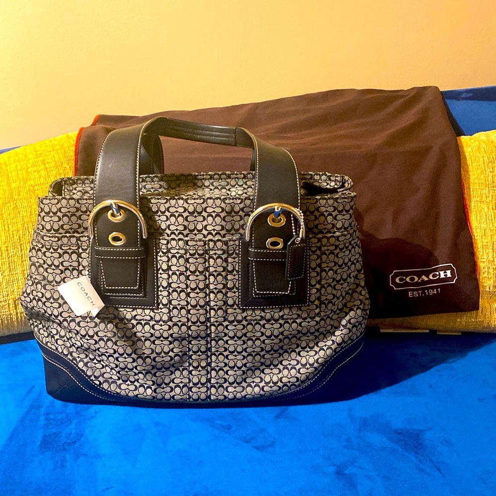 Coach Soho black and white canvas tote NWT
